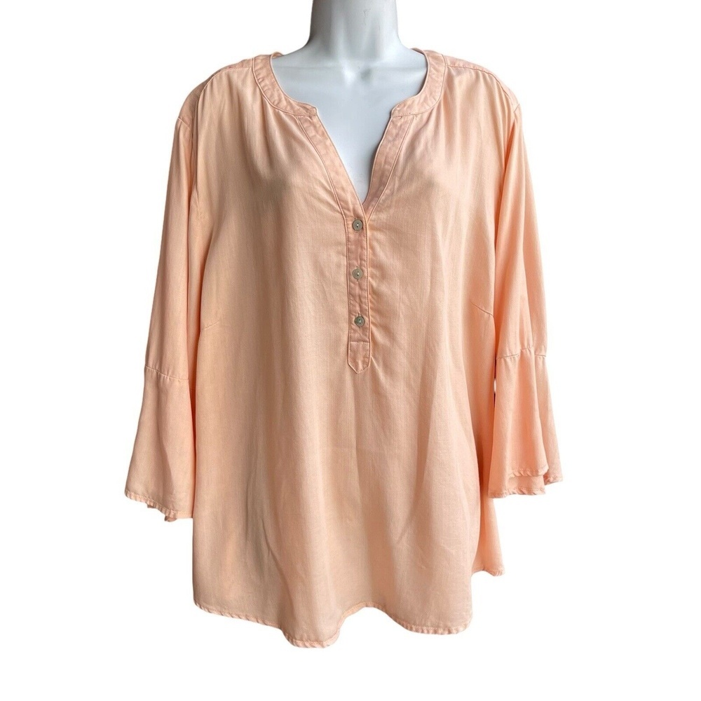 Chicos 4 Tencel Top Peach 3/4 Bell Sleeve V-neck Popover Blouse Women’s XXL